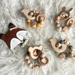 New Anneau de dentition en bois Ours chocolat et vanille (personnalisable) Jouet / Anneau De Dentition