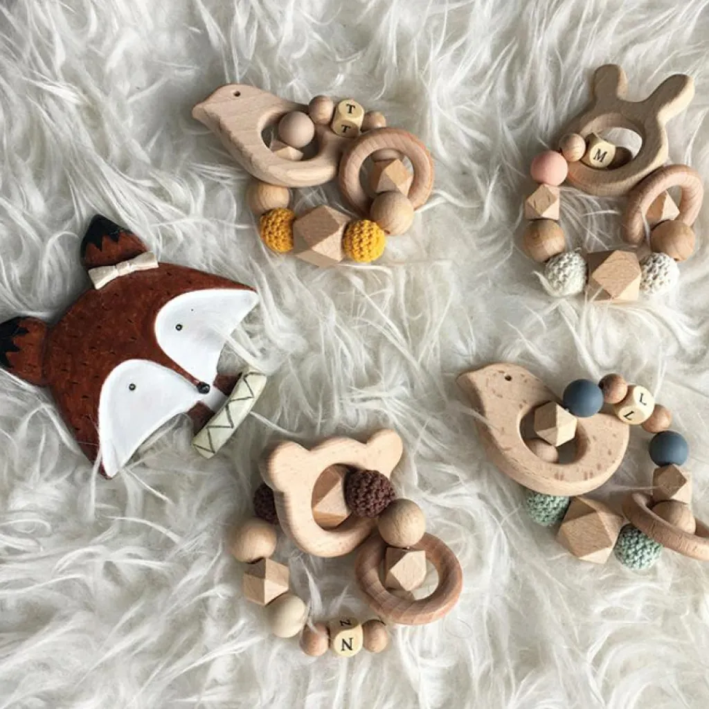 New Anneau de dentition en bois Ours chocolat et vanille (personnalisable) Jouet / Anneau De Dentition