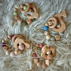 Outlet Anneau de dentition en bois ours olive et kaki (personnalisable) Jouet / Anneau De Dentition