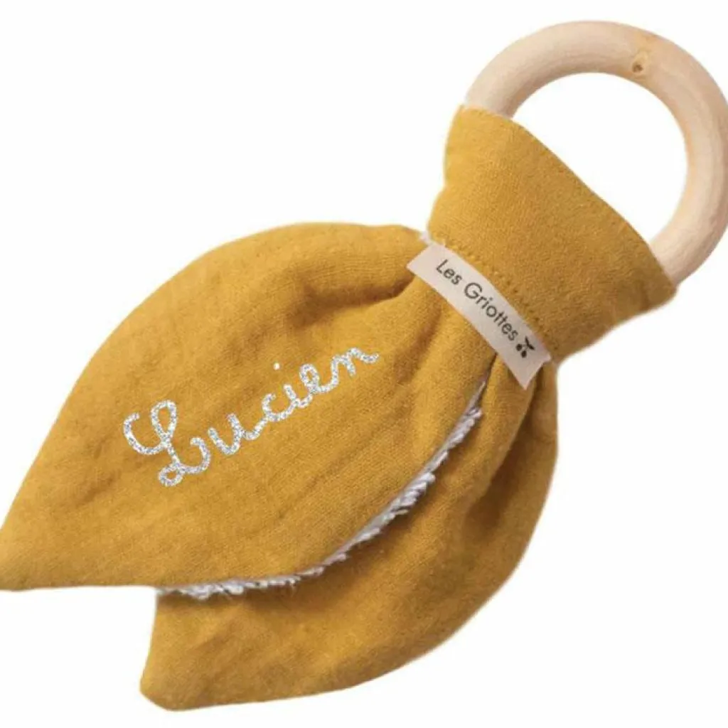 Anneau de dentition en bois Jaune moutarde (personnalisable) Jouet / Anneau De Dentition