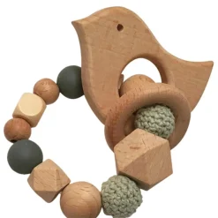Clearance Anneau de dentition en bois Oiseau mint et ardoise Jouet / Anneau De Dentition