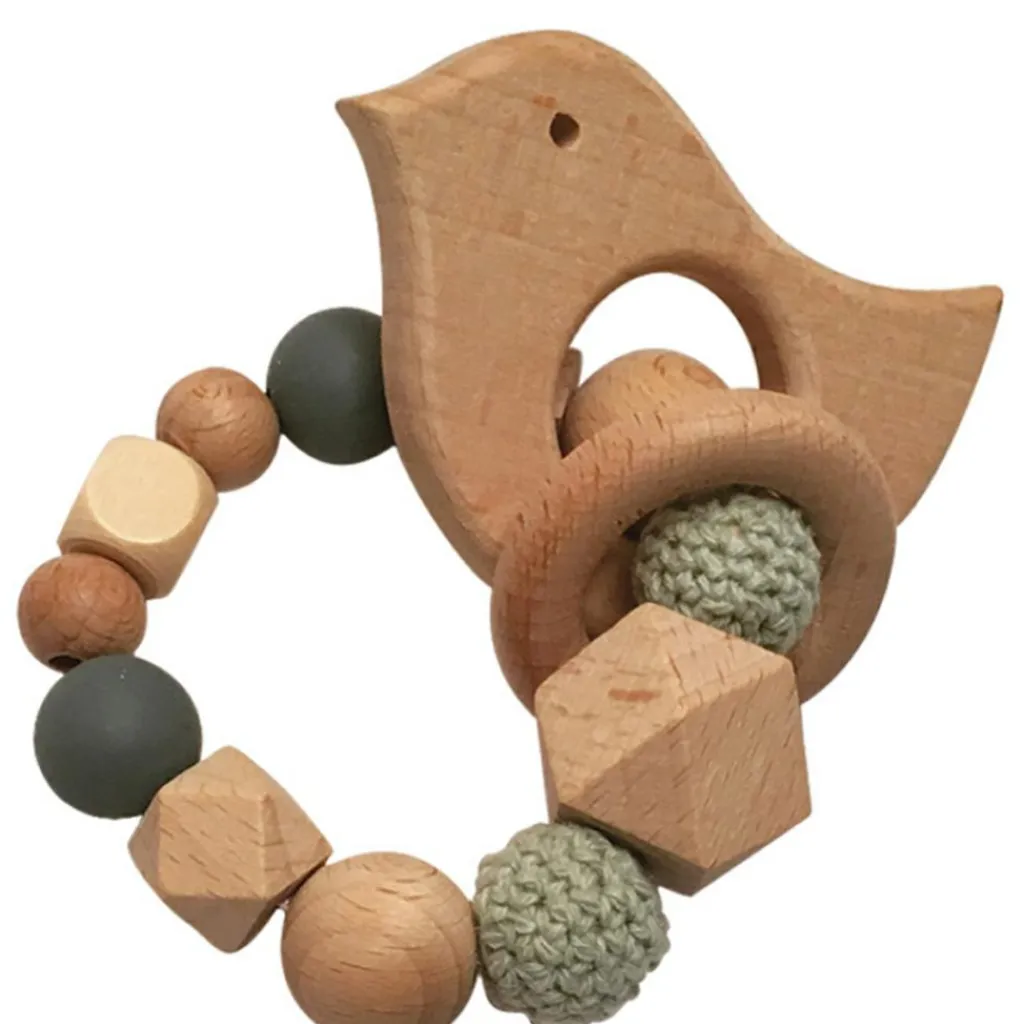 Clearance Anneau de dentition en bois Oiseau mint et ardoise Jouet / Anneau De Dentition