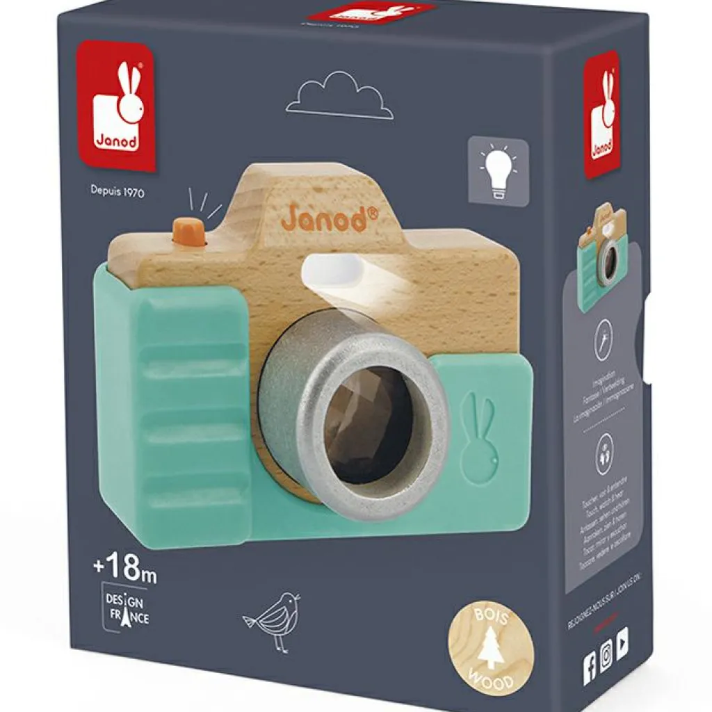 New Appareil photo factice sonore et lumineux en bois Jeu D'Imitation 1Er Âge