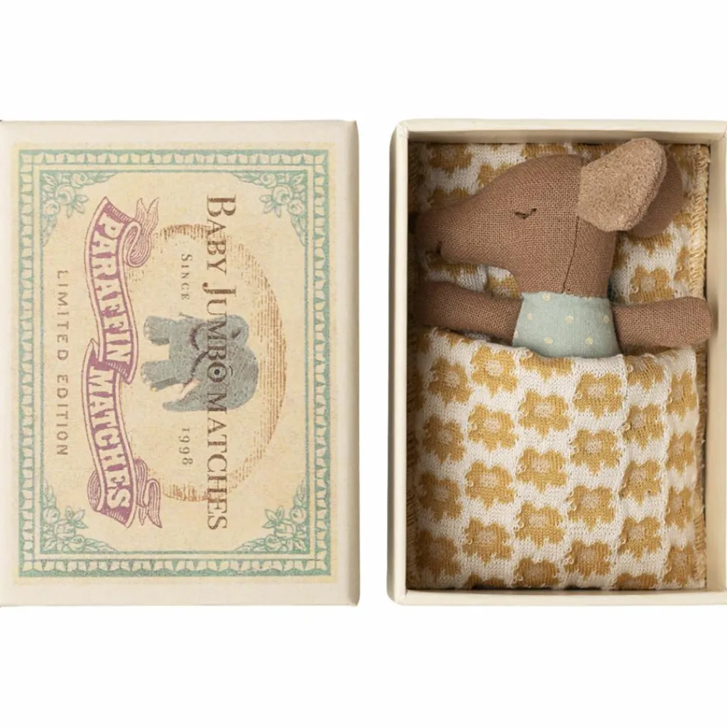 Online Bébé souris mi-endormie mi-éveillée dans une boîte d'allumettes Bleu Figurines De Jeu