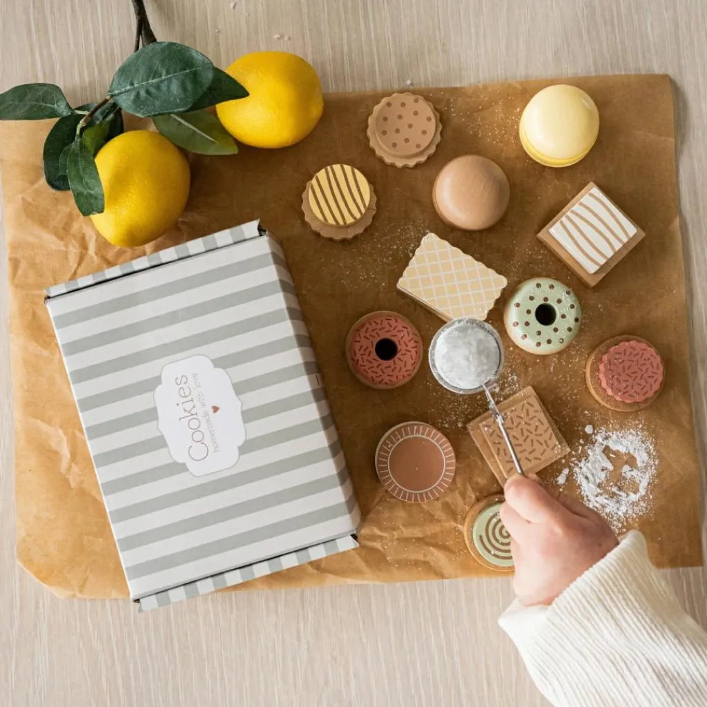 New Boite de cookies en bois Dînette Et Aliments Factices
