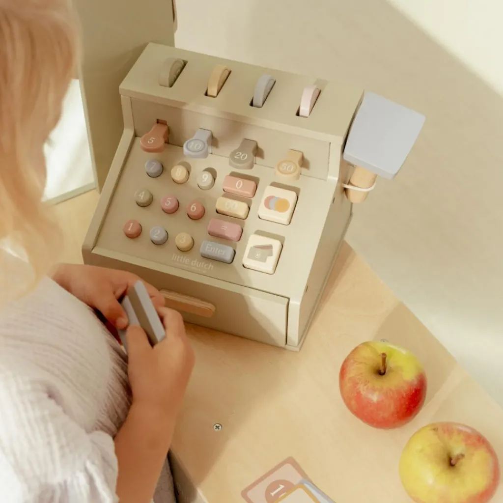 New Caisse enregistreuse en bois FSC Dînette Et Aliments Factices