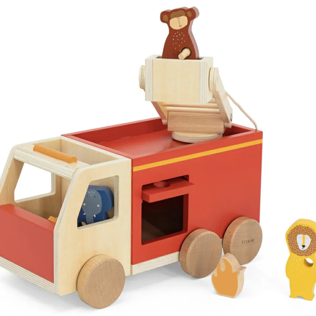 Discount Camion de pompier en bois All animals - Reconditionné Petites Voitures, Véhicules Et Circuits