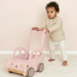 Discount Chariot de marche voiture en bois rose Chariot De Marche