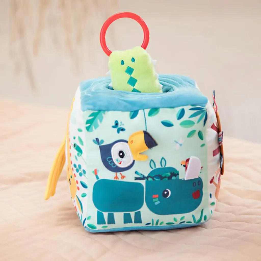 Hot Cube d'activités sonore en tissu Jungle (13 cm) Balle / Cube D'Activités