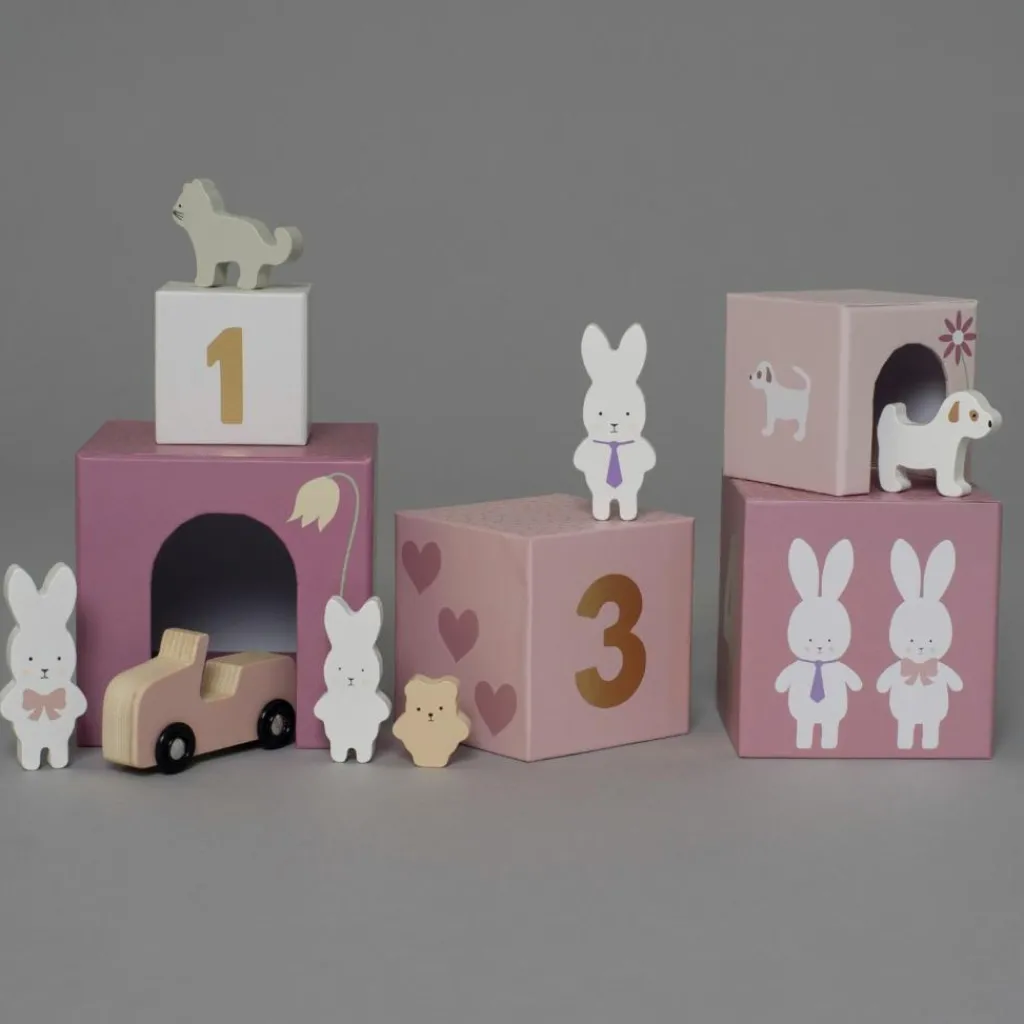 Cubes empilables en bois lapin (5 cubes) Jouet À Empiler