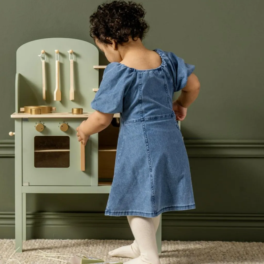New Cuisinière en bois Verte Enfant Cuisine Enfant