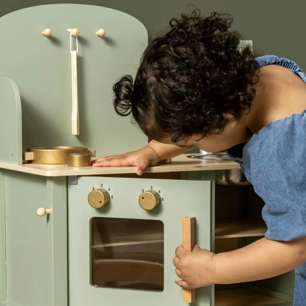 New Cuisinière en bois Verte Enfant Cuisine Enfant
