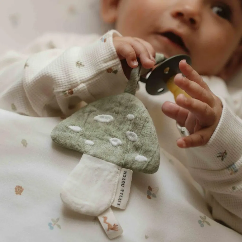 Online Doudou attache-tétine en gaze de coton Champignon Doudou Attache Sucette