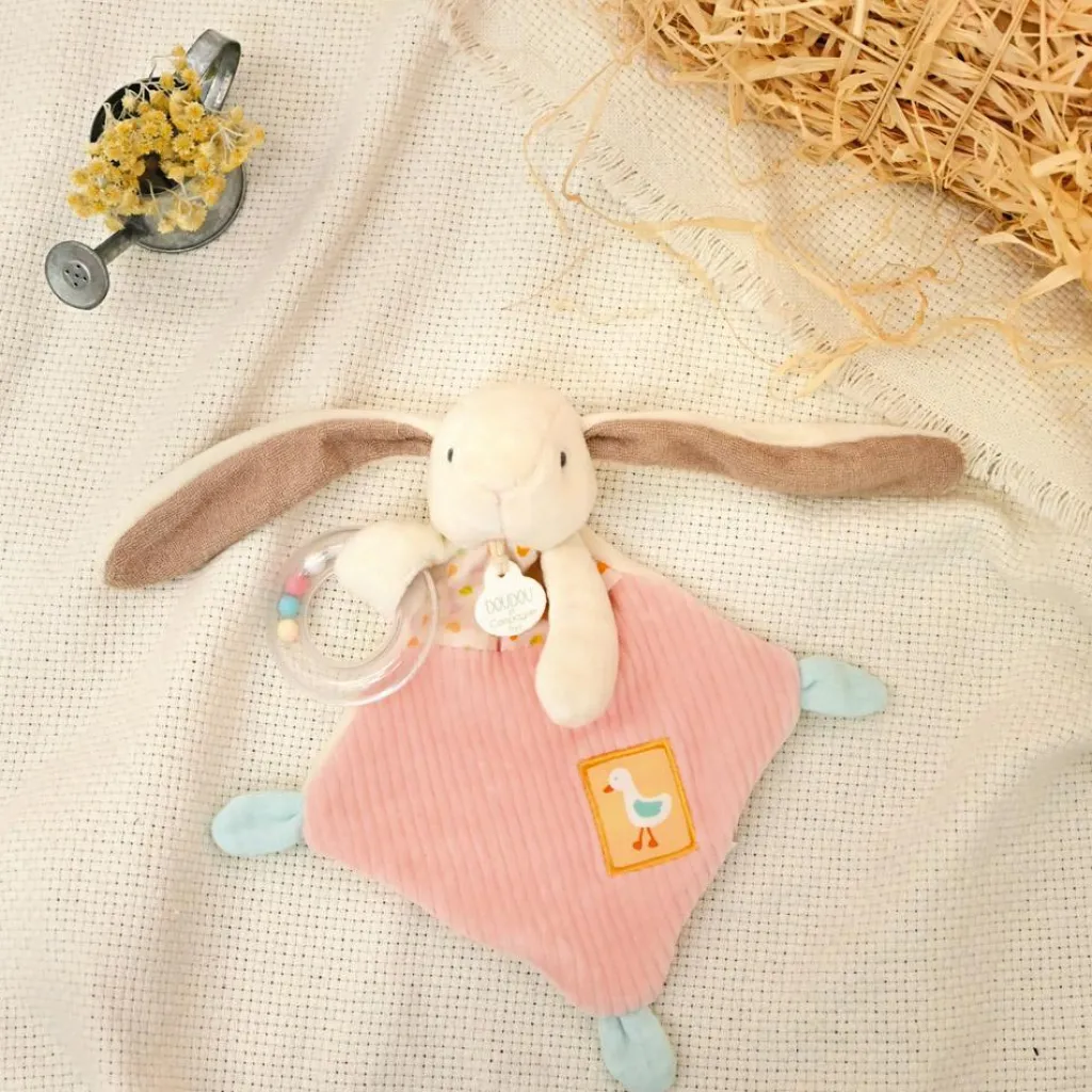 Doudou hochet Lapin Ciboulette Dans mon jardin (21 cm) Doudou Plat