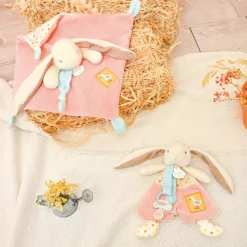 Doudou hochet Lapin Ciboulette Dans mon jardin (21 cm) Doudou Plat