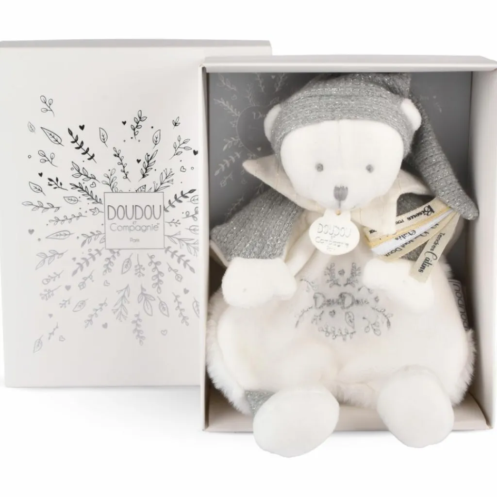 New Doudou Ours cape Argent (25 cm) Doudou Plat