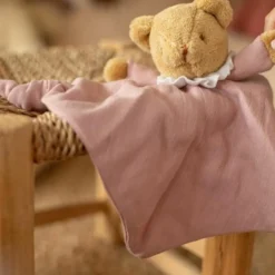 Doudou plat avec hochet Ours Vieux Rose Doudou Plat
