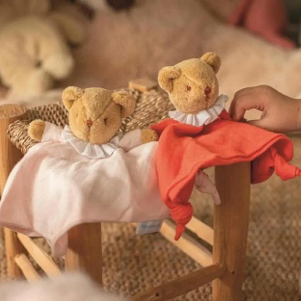 Clearance Doudou plat avec Hochet Ours Rose poudré Doudou Plat