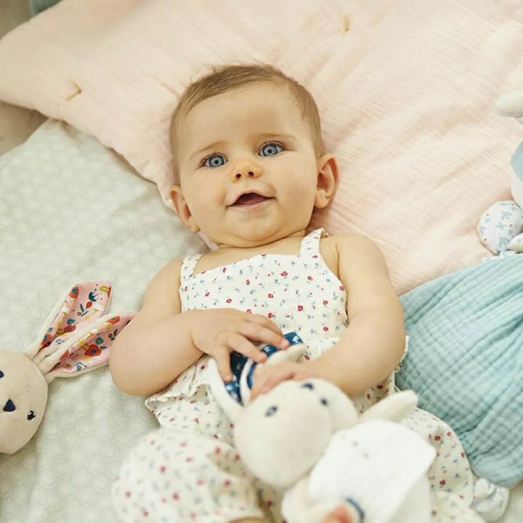 New Doudou plat lapin bleu Colombe K'doux Doudou Plat