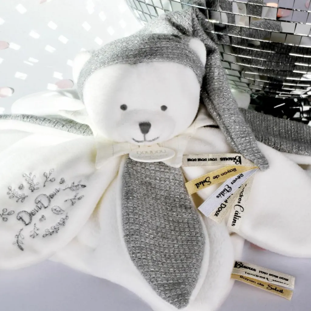 Best Doudou plat pétales Ours Argent (25 cm) Doudou Plat
