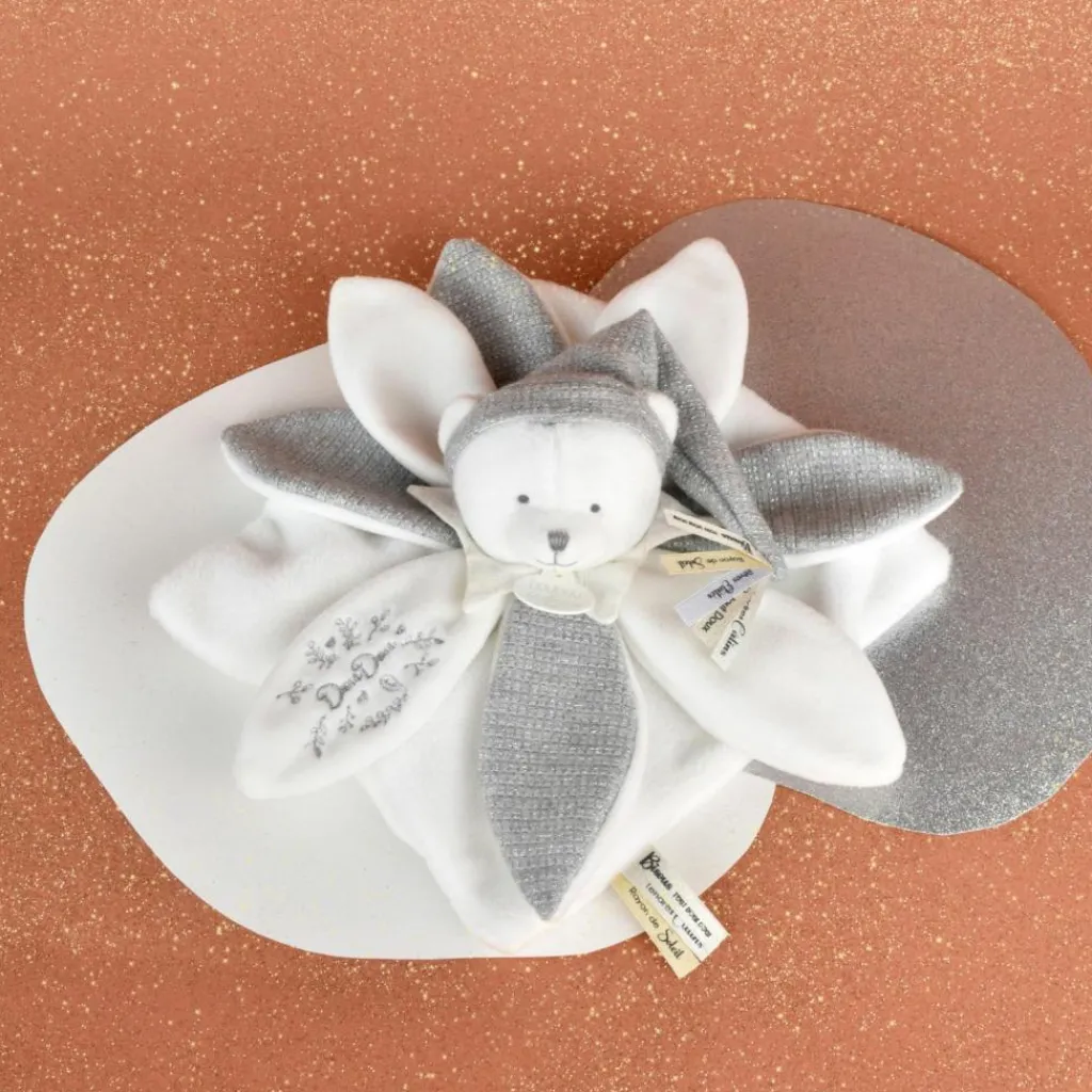 Best Doudou plat pétales Ours Argent (25 cm) Doudou Plat
