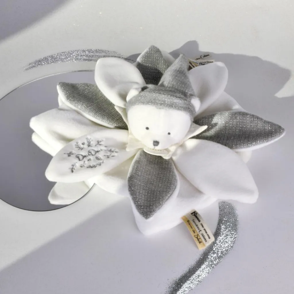 Best Doudou plat pétales Ours Argent (25 cm) Doudou Plat