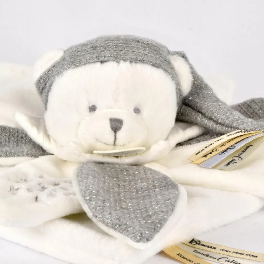 Best Doudou plat pétales Ours Argent (25 cm) Doudou Plat
