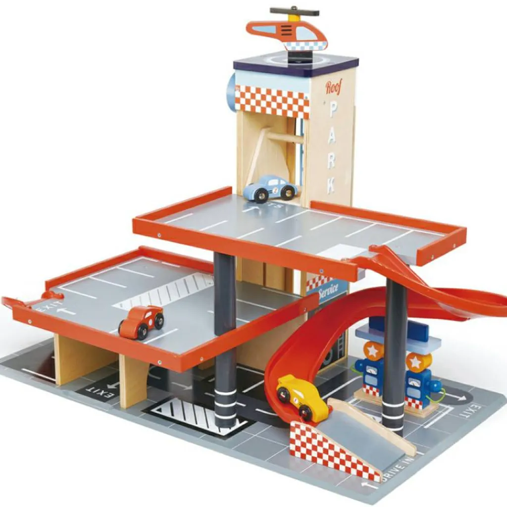 Sale Garage et station de service Blue Bird en bois Petites Voitures, Véhicules Et Circuits