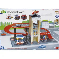 Sale Garage et station de service Blue Bird en bois Petites Voitures, Véhicules Et Circuits