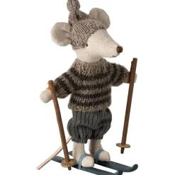 Grand frère Souris en hiver sur ses skis Gris Figurines De Jeu