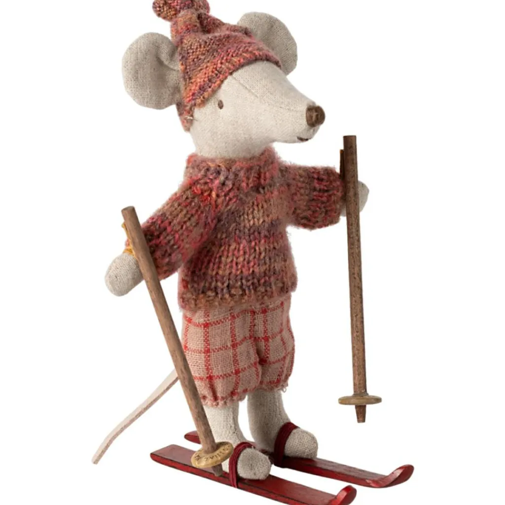 Sale Grande soeur Souris en hiver sur ses skis Rose Figurines De Jeu