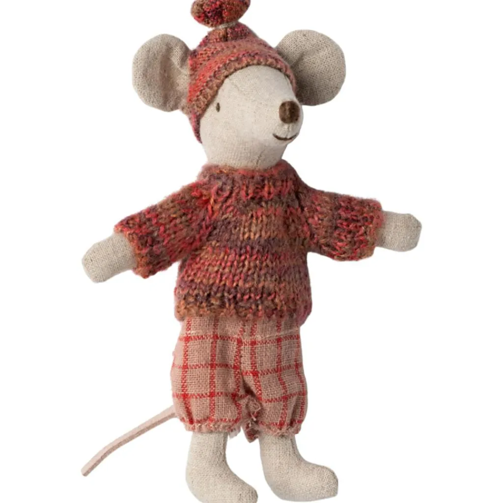 Sale Grande soeur Souris en hiver sur ses skis Rose Figurines De Jeu