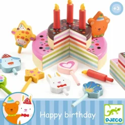 New Gâteau en bois Happy Birthday Dînette Et Aliments Factices