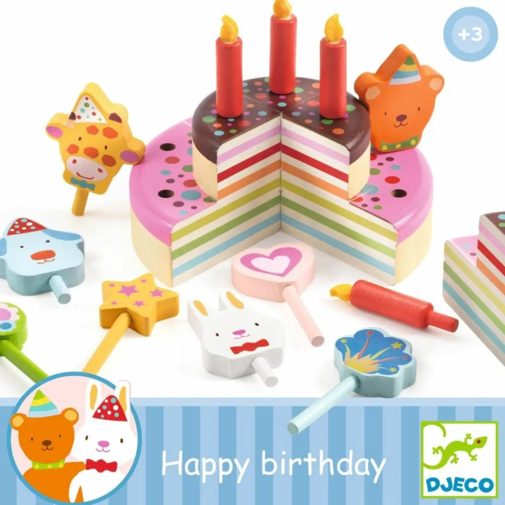 New Gâteau en bois Happy Birthday Dînette Et Aliments Factices