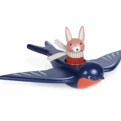 Hirondelle et son ami lapin en bois Figurines De Jeu