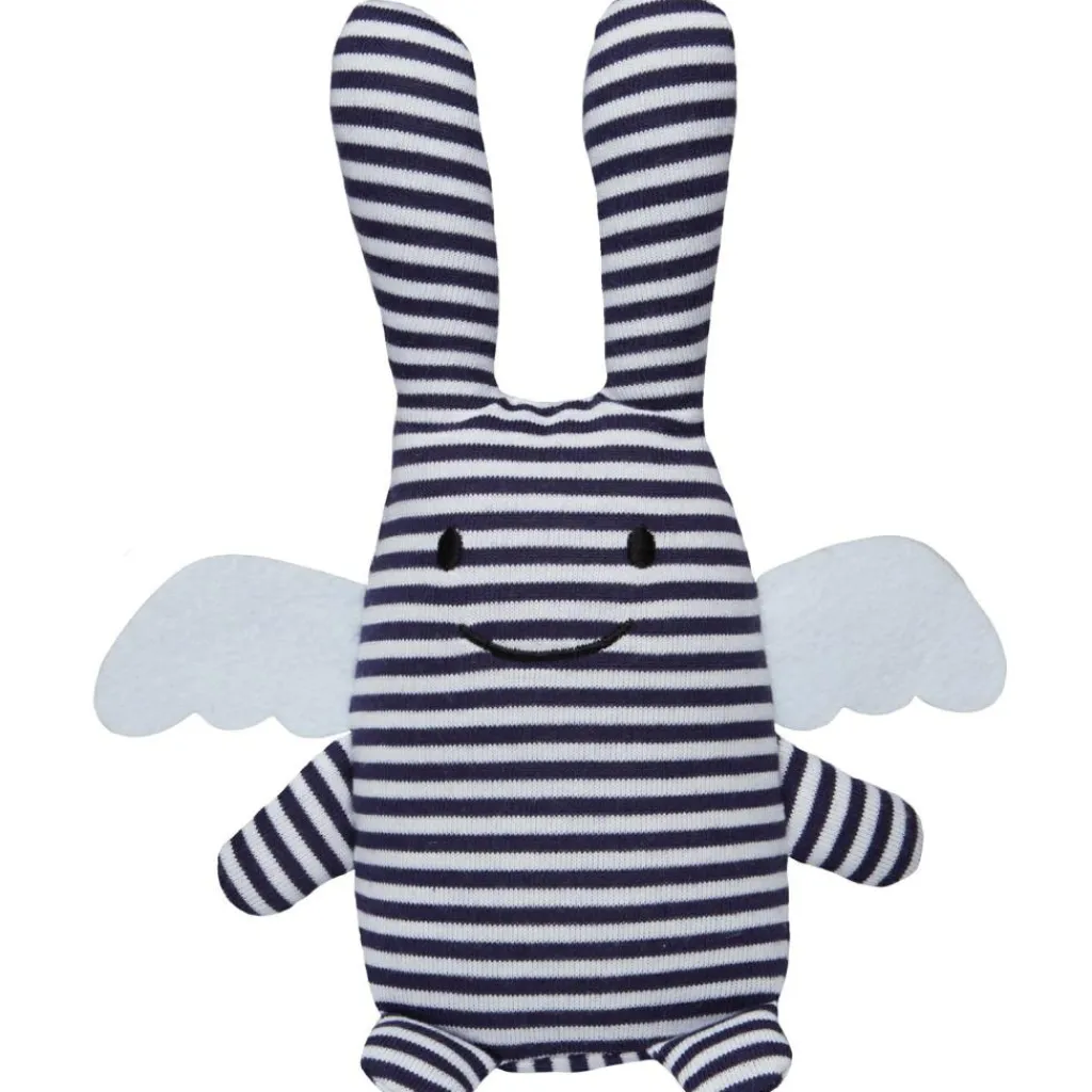 Hochet peluche Ange lapin marinière + pochette en coton Hochet