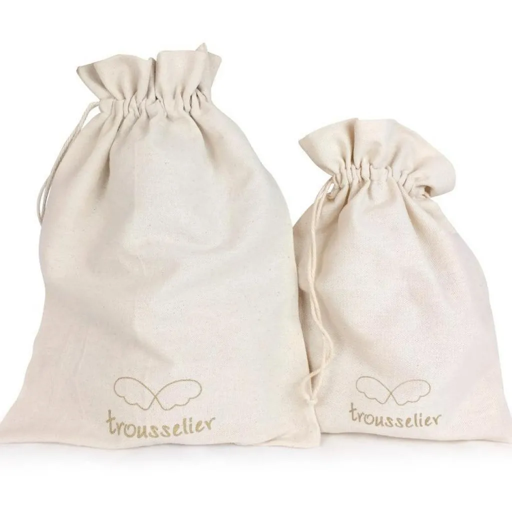 Hochet peluche Ange lapin marinière + pochette en coton Hochet