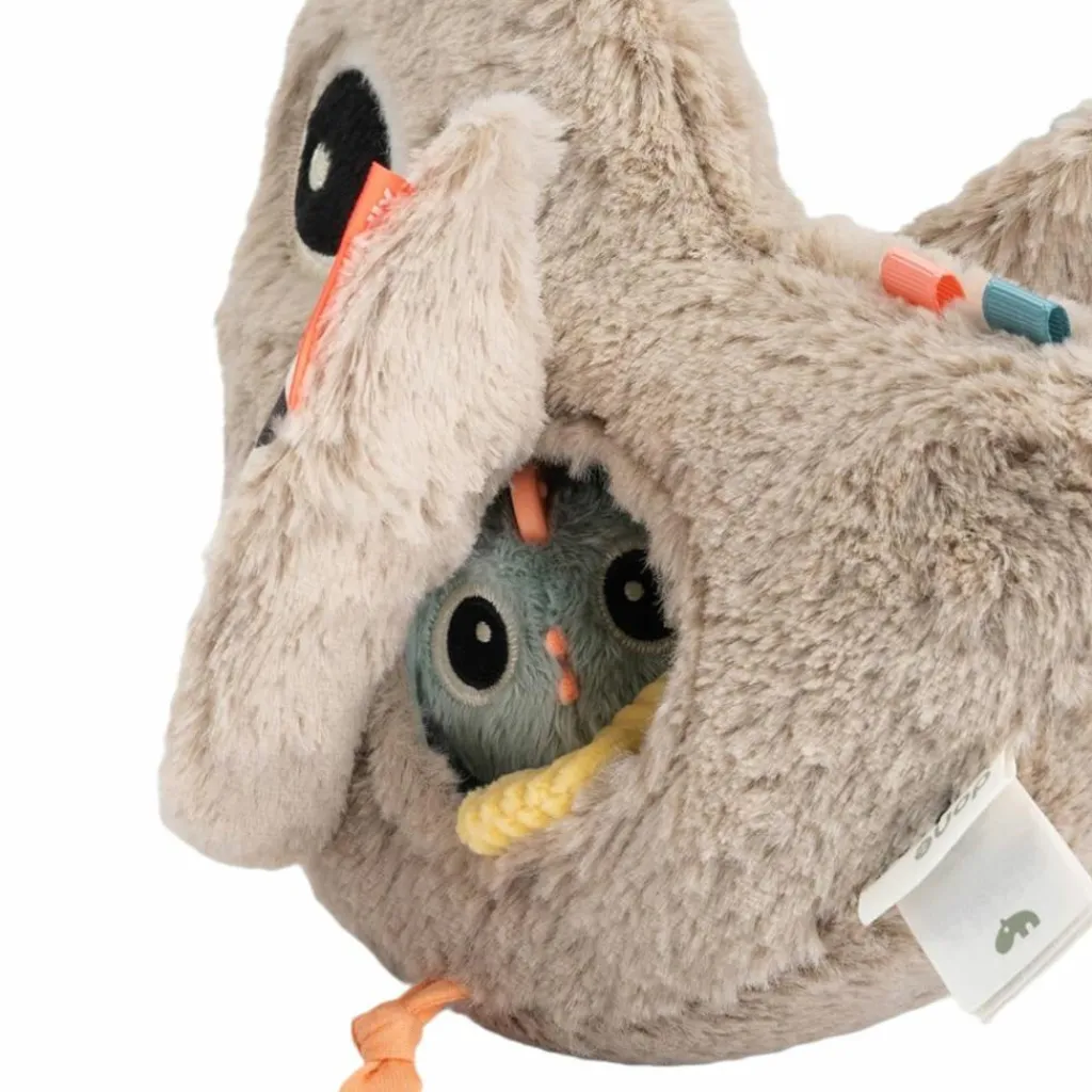 Hot Jouet d'éveil Hide&Seek Clucky Sable Peluche D'Activités