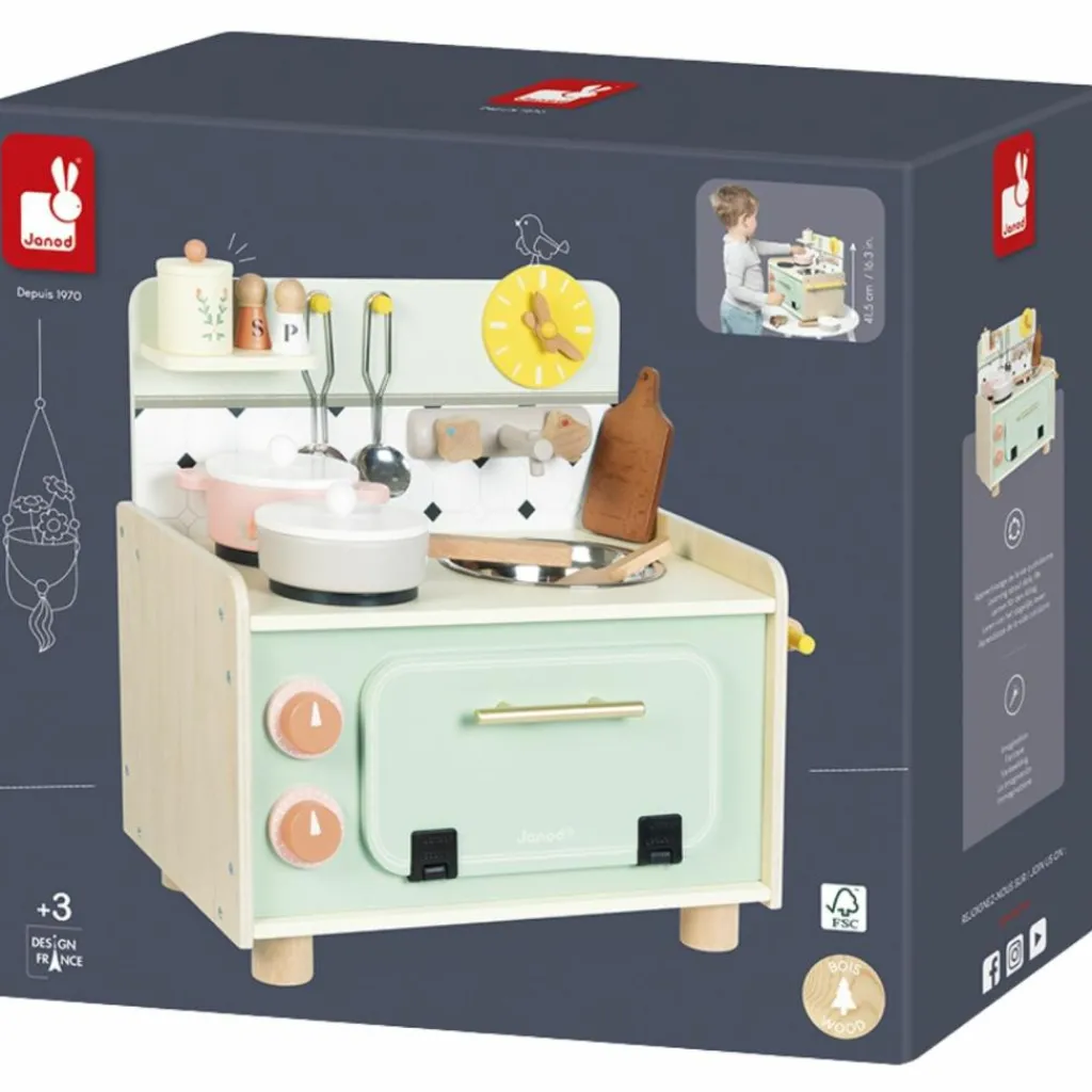 Kitchenette en bois Mamie Soleil (9 pièces) Enfant Cuisine Enfant