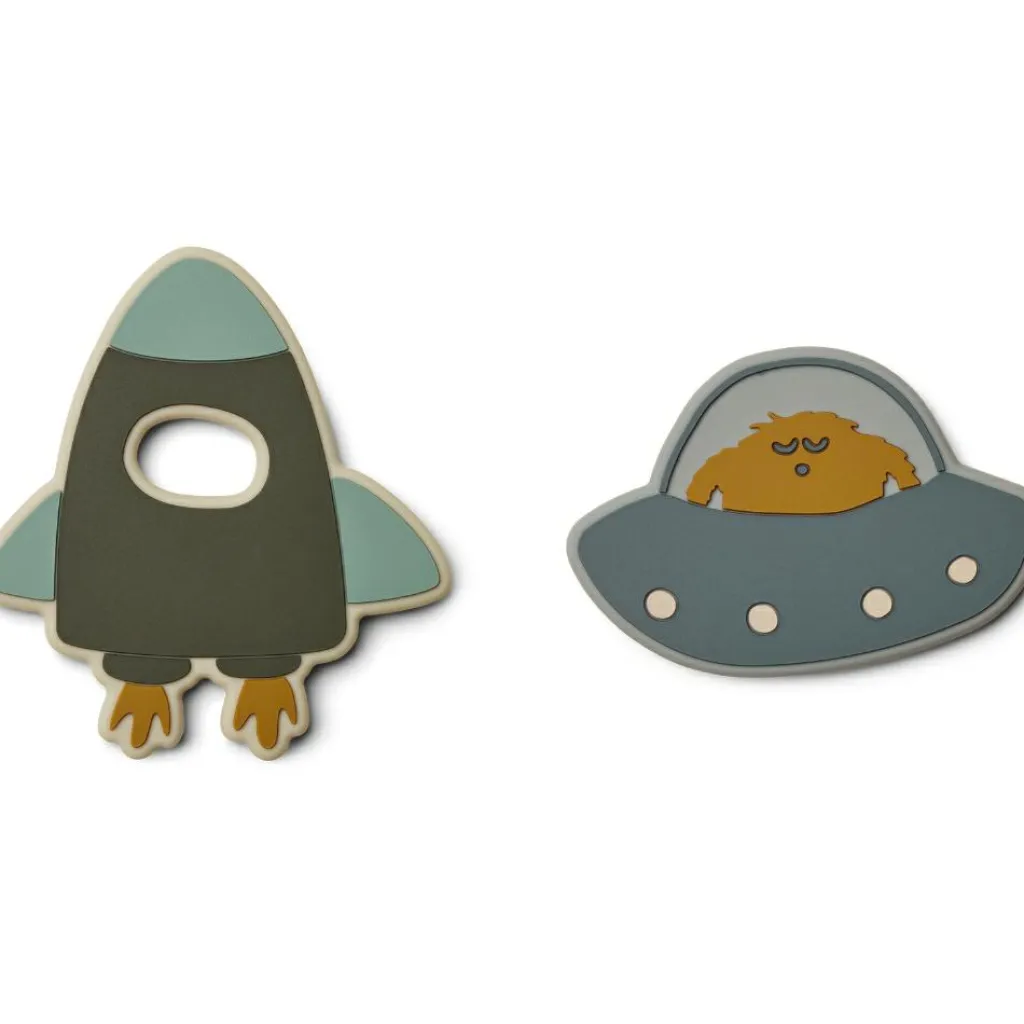 New Lot de 2 anneaux de dentition en silicone Gia Space blue multi mix Jouet / Anneau De Dentition