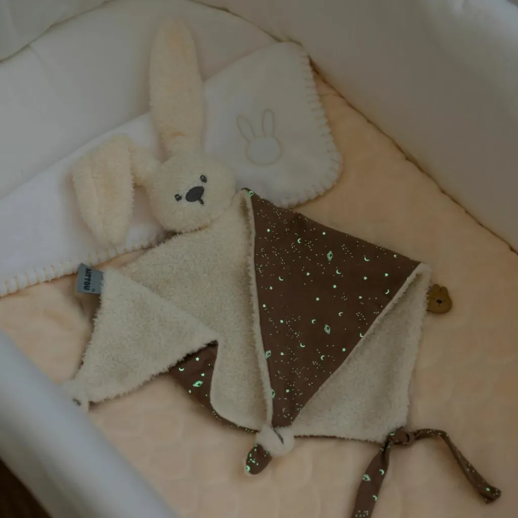 New Maxi doudou Lapidou Glow phosphorescent Vanille Doudou Attache Sucette