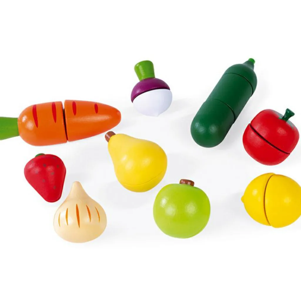 Outlet Maxi set de fruits et légumes en bois à découper Dînette Et Aliments Factices