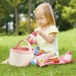 Sale Panier de pique-nique et accessoires en tissu (14 pièces) Dînette Et Aliments Factices