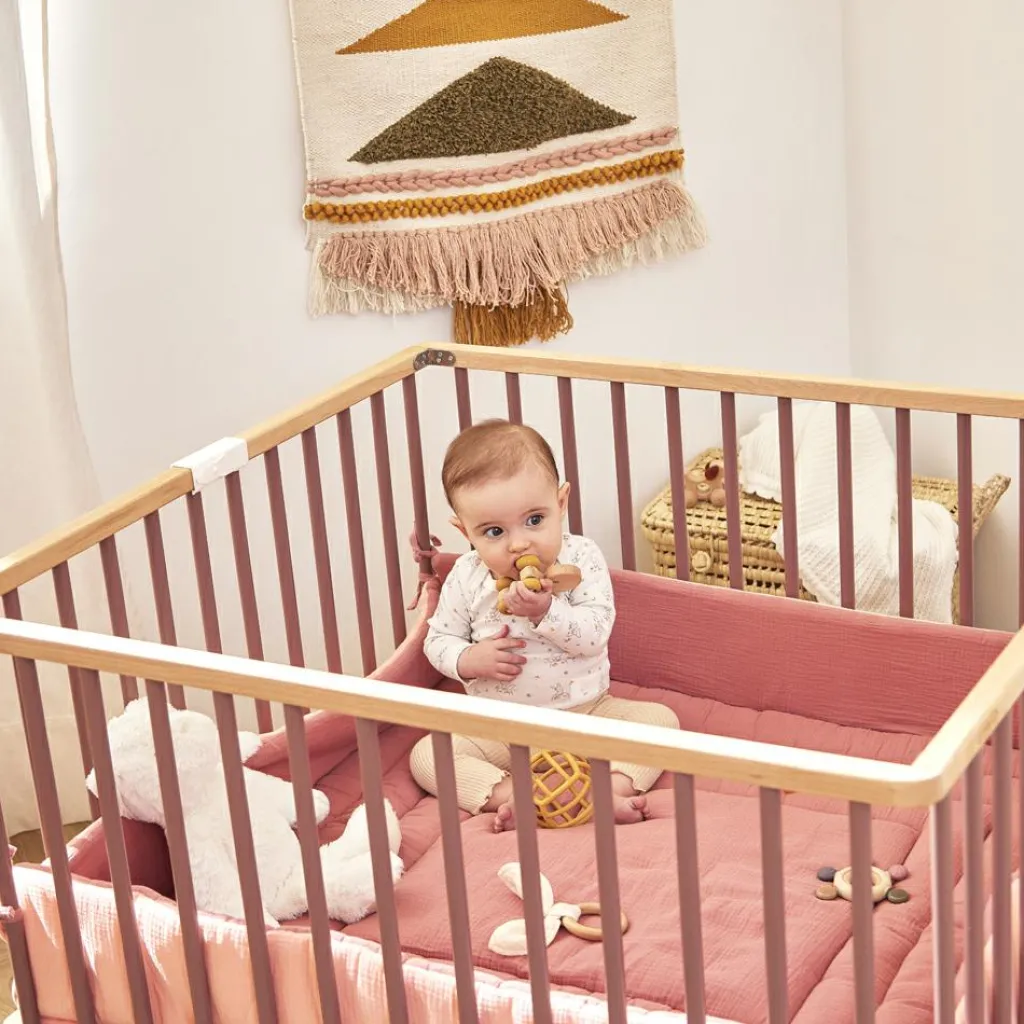 Sale Parc pliant carré en bois Gaby hybride vieux rose Parc Bébé Et Accessoires