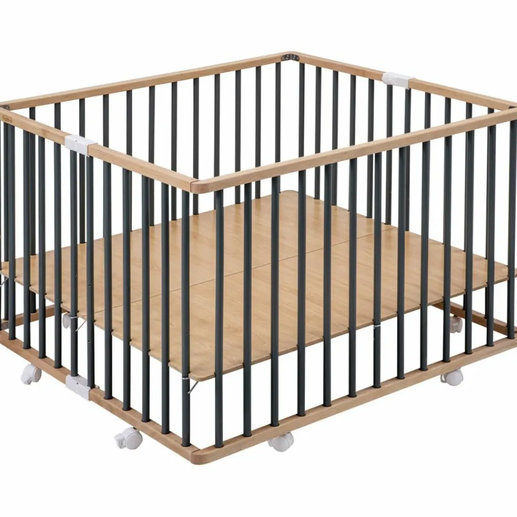 Outlet Parc pliant carré Gaby avec plancher réglable et roulettes Hybride kaki Parc Bébé Et Accessoires