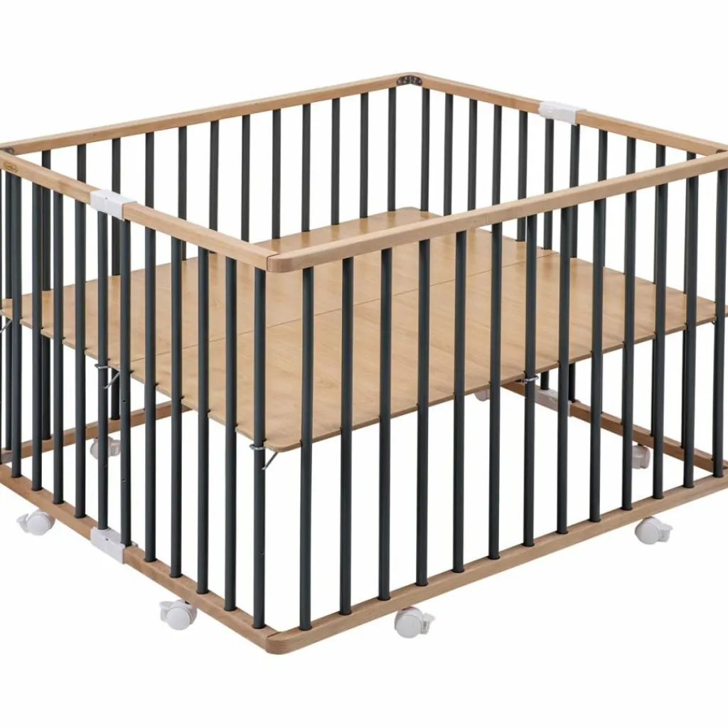 Outlet Parc pliant carré Gaby avec plancher réglable et roulettes Hybride kaki Parc Bébé Et Accessoires