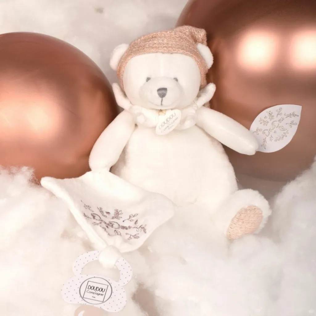 Hot Peluche attache-sucette Ours Pantin Rose (20 cm) Doudou Attache Sucette