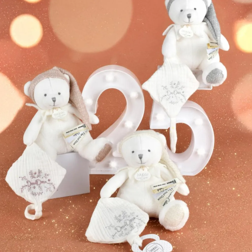 Hot Peluche attache-sucette Ours Pantin Rose (20 cm) Doudou Attache Sucette