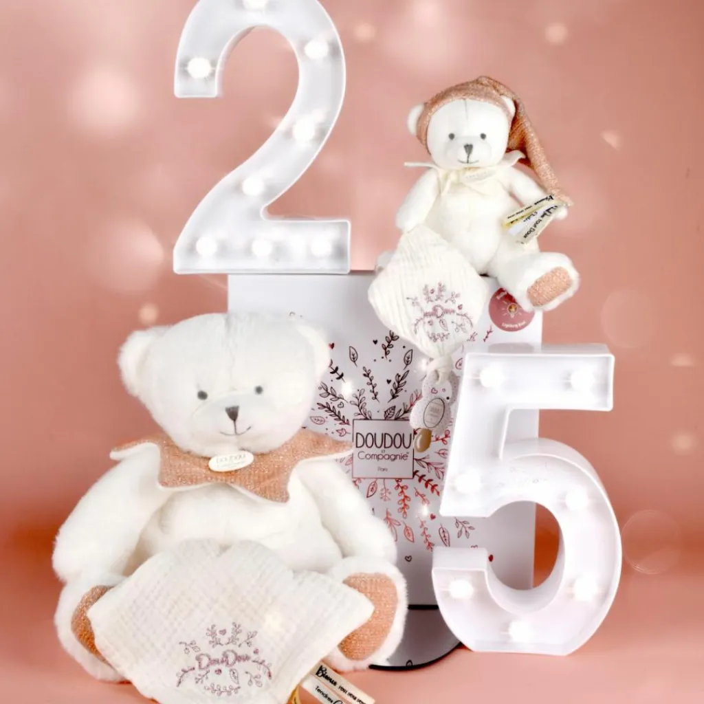 Hot Peluche attache-sucette Ours Pantin Rose (20 cm) Doudou Attache Sucette