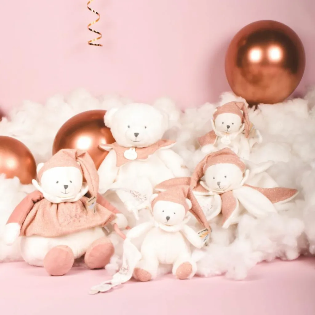 Hot Peluche attache-sucette Ours Pantin Rose (20 cm) Doudou Attache Sucette